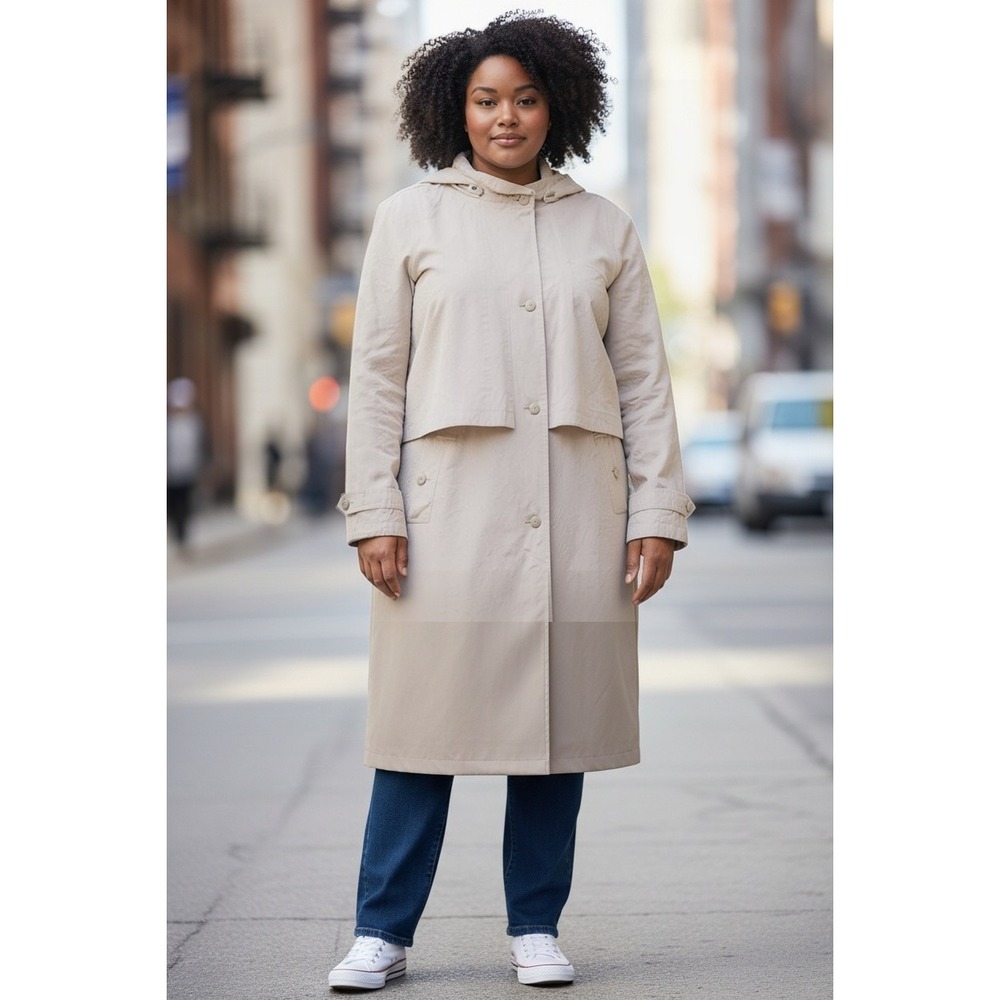 Fleet Street Womens Khaki Tan Hooded Trench Coat Longline Drawstring Waist 16P